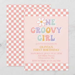 Invitación Una chica genial Retro chica primer cumpleaños