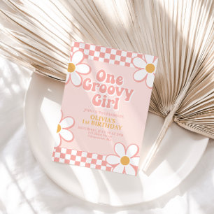Invitación Una chica genial retrocheck rosa margarita