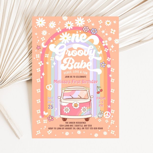 Invitación UNA Chica Groovy Daisy Groovy Van 1er Cumpleaños (Subido por el creador)
