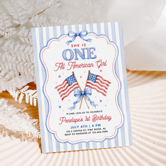 Invitación Una chica totalmente americana cumple 1 año