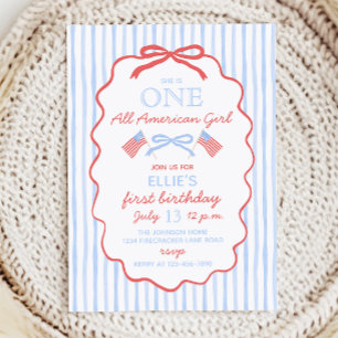 Invitación Una chica totalmente americana cumpleaños 4 de jul