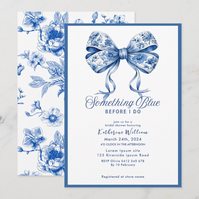 Invitación Una chinoiserie chinoiserie azul ducha de novia (Anverso / Reverso)