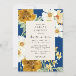 Invitación Una chinoiserie floral azul Ducha de novia