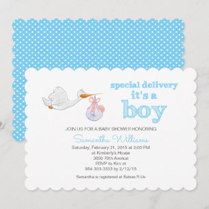 Invitación Una cigüeña elegante lleva BABY SHOWER para un beb