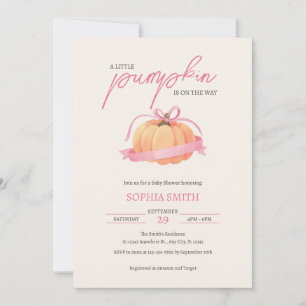 Invitación Una cinta de lazo rosa de pequeña calabaza para ba
