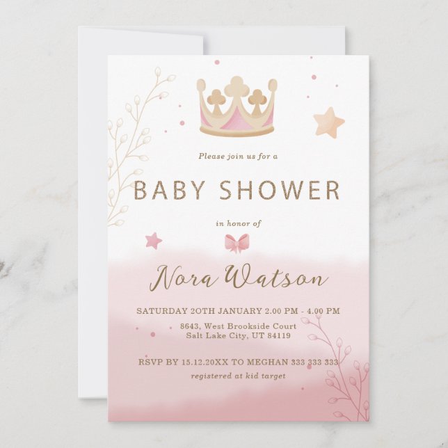Invitación "Una Corona Para La Princesa" Pastel Shade Baby Sh (Anverso)