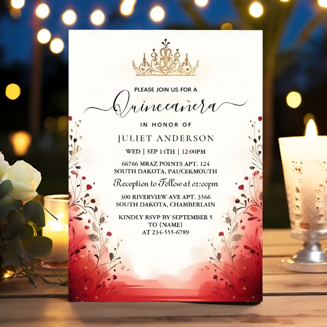 Invitación Una corona rosa caliente Tiara Lace negro Quincean (Subido por el creador)