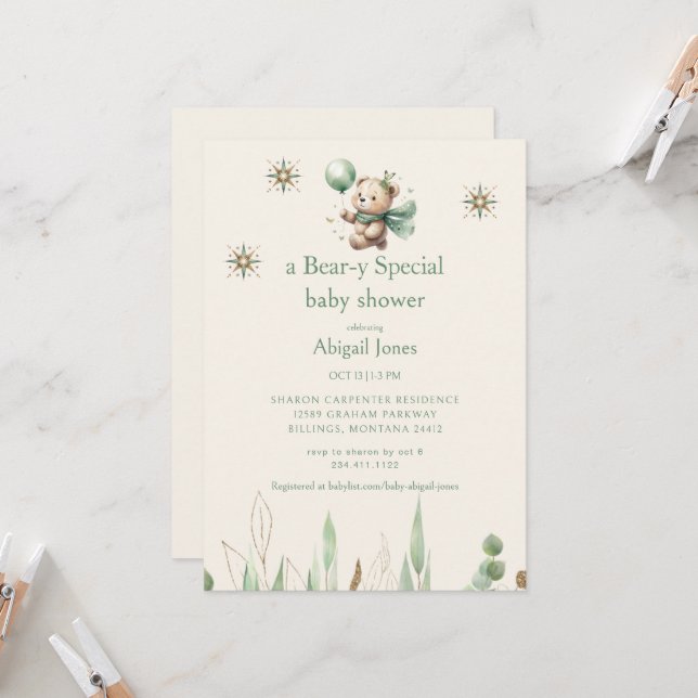 Invitación Una crema especial para osos de Baby Shower neutra (Anverso/Reverso In Situ)