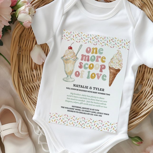Invitación Una cucharada más de helado de amor Bebé Sprinkle (Retro ice cream baby sprinkle invitation by Darling & May)