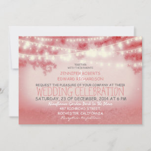 Invitación Una cuerda rosada clara de luces invita a una boda