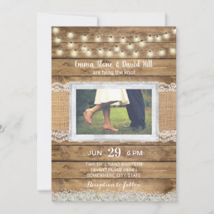 Invitación Una cuerda rústica ilumina la foto de la boda del