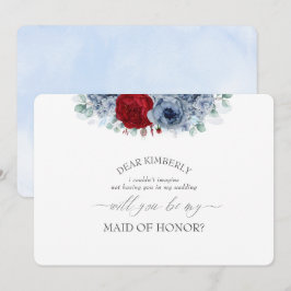 Invitación Una doncella azul de flores rojas para una dama de