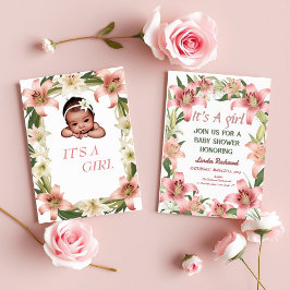 Invitación Una ducha de bebé de encaje floral rosa y de color
