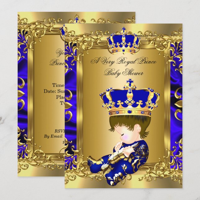 Invitación Una ducha de bebé de príncipe muy real morena (Anverso / Reverso)