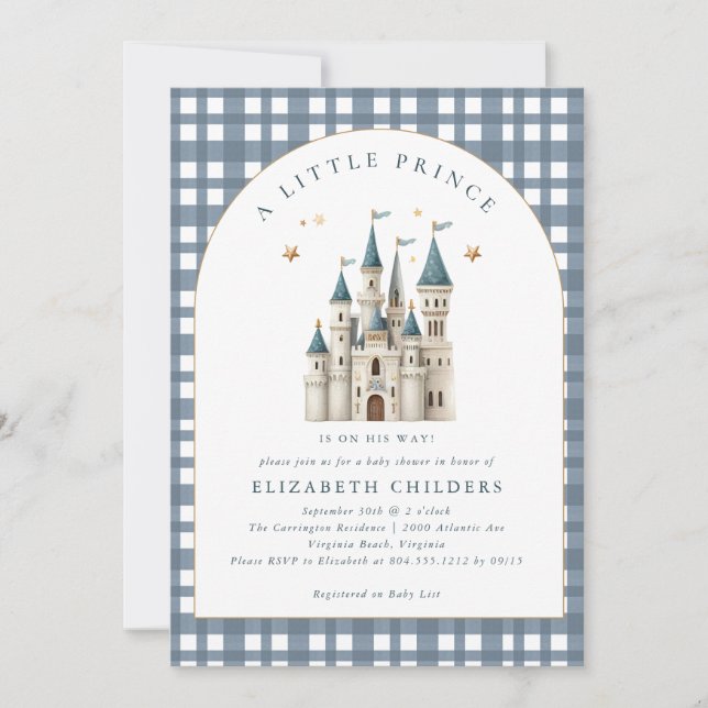 Invitación Una ducha de bebé del pequeño príncipe Castillo Re (Anverso)