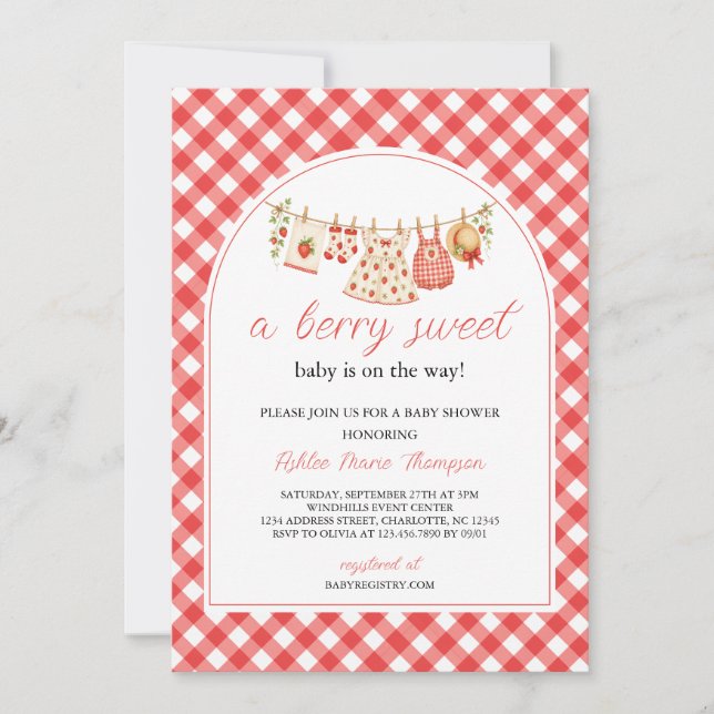 Invitación Una ducha de bebé dulce como una baya (Anverso)