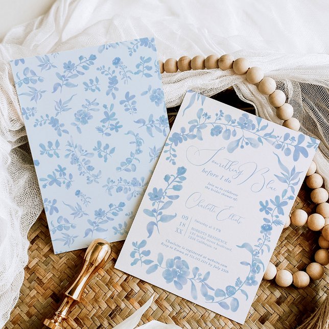 Invitación Una ducha de novia floral vintage de color azul (Something blue french vintage floral bridal shower invitation)