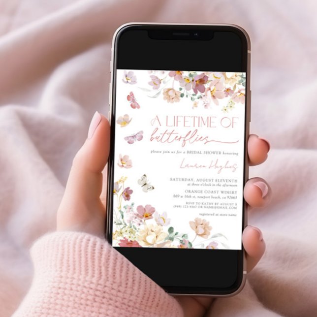 Invitación Una ducha de novias rosadas de las mariposas de po (Subido por el creador)