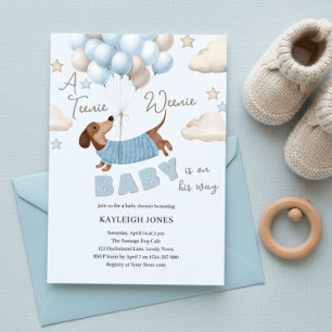 Invitación Una ducha para un adorable bebé niño perrito salch