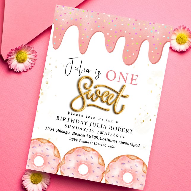 Invitación Una dulce 1ª fiesta de cumpleaños de crema rosa Do (Subido por el creador)