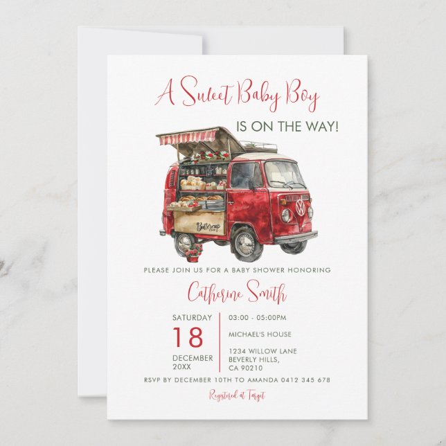 Invitación Una Dulce Caravana de Comida de Panadería para un  (Anverso)