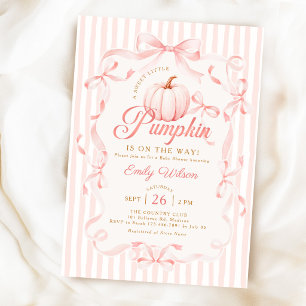 Invitación Una dulce niña calabaza con lazo rosa Baby Shower