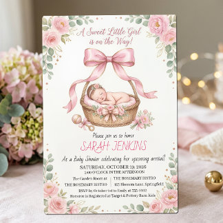 Invitación Una dulce niña Cumpleaños Floral Rosa