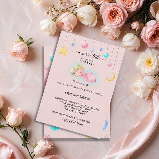 Invitación Una dulce niña pequeña Baby Shower rosa (Subido por el creador)