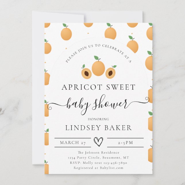 Invitación Una dulce pequeña ducha de bebé de Apricot (Anverso)