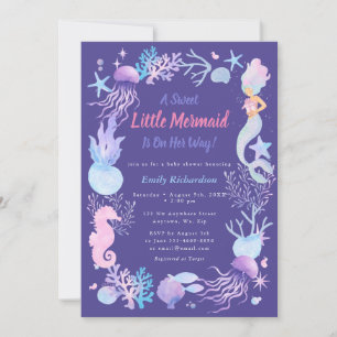 Invitación Una dulce sirenita morada Baby Shower para niña