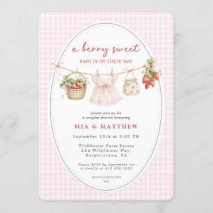 Invitación Una dulce y adorable fiesta de bebé de fresa para