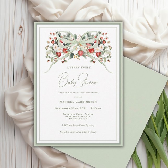 Invitación Una dulce y floral ducha de bebé de fresa (Subido por el creador)