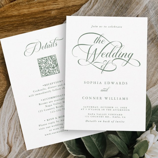 Invitación Una elegante y sabrosa boda verde (Front & Back)