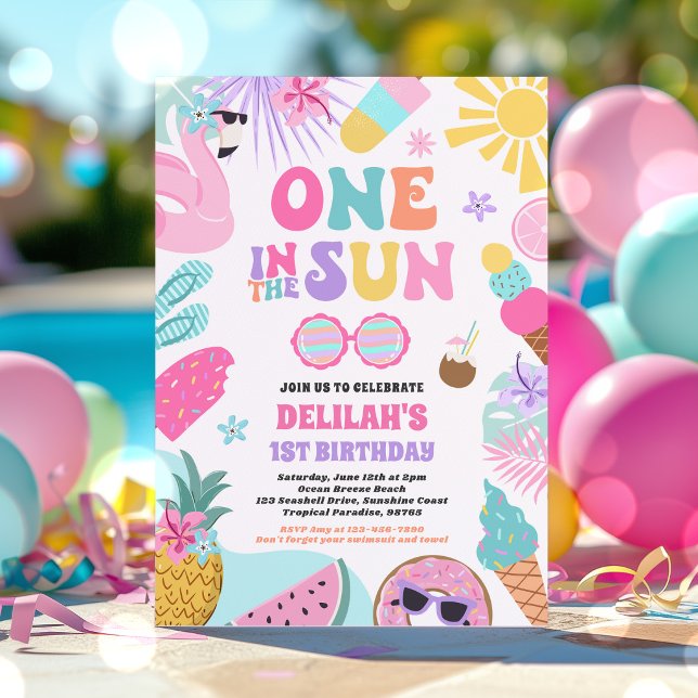 Invitación Una En El Sol Fiesta De Cumpleaños Tropical De Pla (Subido por el creador)