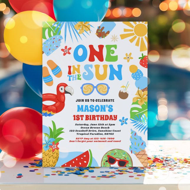 Invitación Una En El Sol Fiesta De Cumpleaños Tropical De Pla (Subido por el creador)
