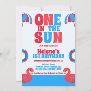 Invitación Una en el sol niña de playa tropical cumpleaños 1 