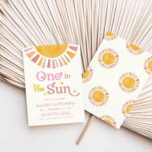 Invitación Una en la niña del sol cumpleaños 1
