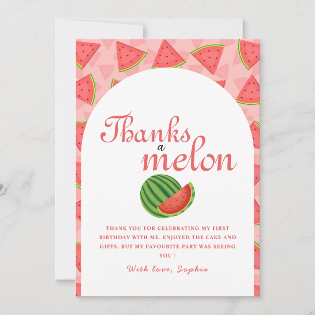 Invitación Una en Melón de Cumpleaños De Melón Gracias Tarjet (Anverso)