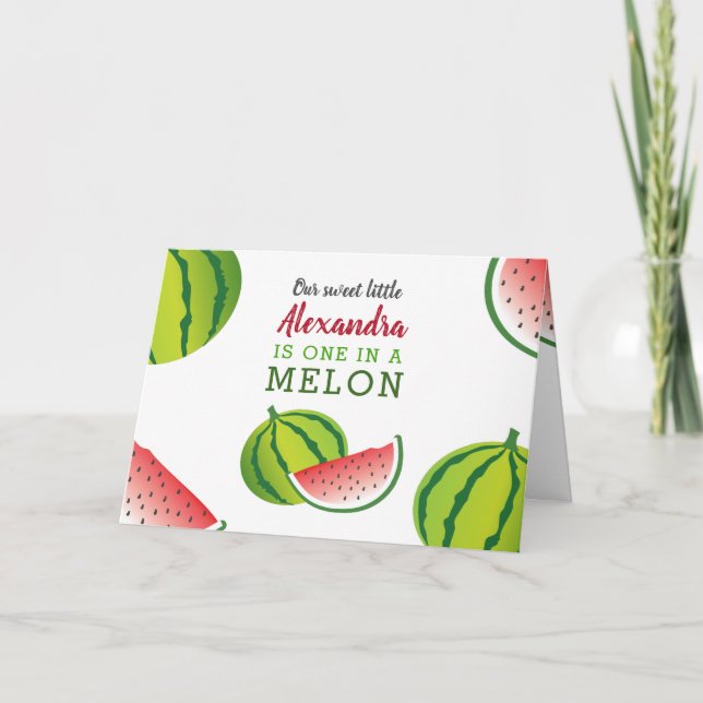 Invitación Una en melón foto de melón de cumpleaños 1 (Anverso)
