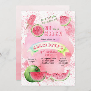 Invitación Una en melón rosa melón melón primer Fiesta de cum