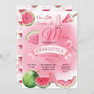 Invitación Una en melón rosa melón melón primer Fiesta de cum
