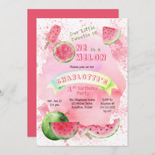 Invitación Una en melón rosa melón melón primer Fiesta de cum