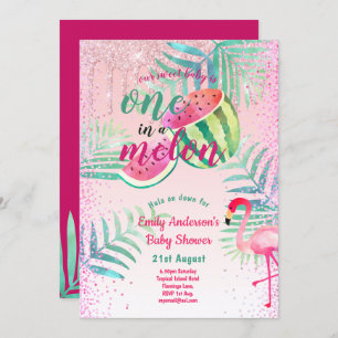 Invitación Una en Melón Tropical Flamingo Rosa