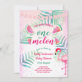 Invitación Una en Melon Tropical Flamingo Watermelón rosa