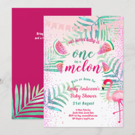 Invitación Una en Melon Tropical Flamingo Watermelón rosa