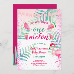 Invitación Una en Melon Tropical Flamingo Watermelón rosa