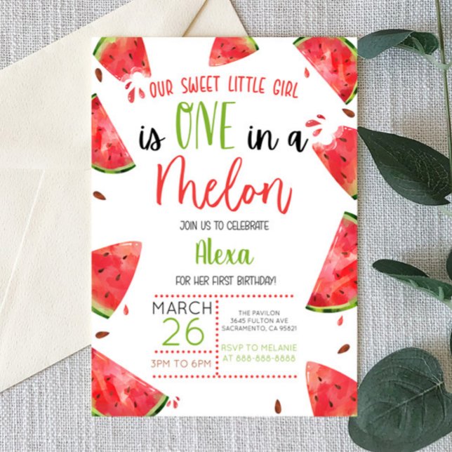Invitación Una en un melón de fiesta de primer cumpleaños de  (Subido por el creador)
