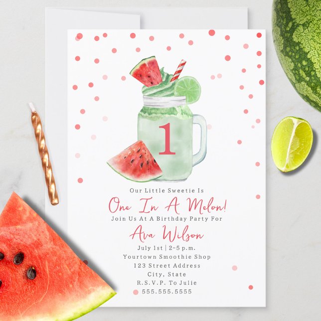 Invitación Una en una fiesta de cumpleaños de Melón Smoothie (Subido por el creador)
