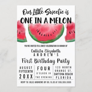 Invitación Una en una sandía de melón Melón Primer cumpleaños