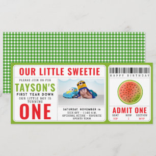 Invitación Una en una sandía Purpurina Melón Primer cumpleaño